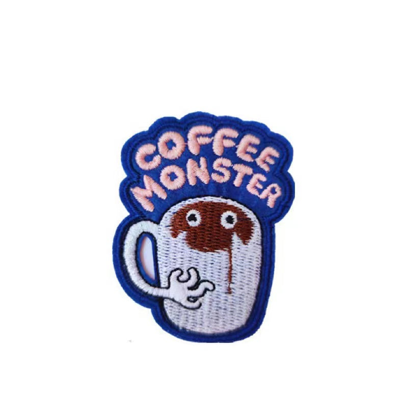 Coffee Monster Iron On Embroidered Patch